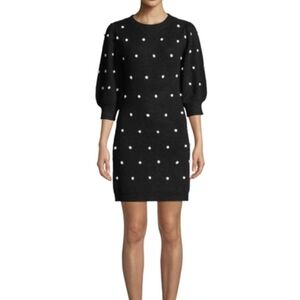 Saylor 3/4-Sleeve Pearly Dot Sweater Mini Dress Women's Medium Black Wool